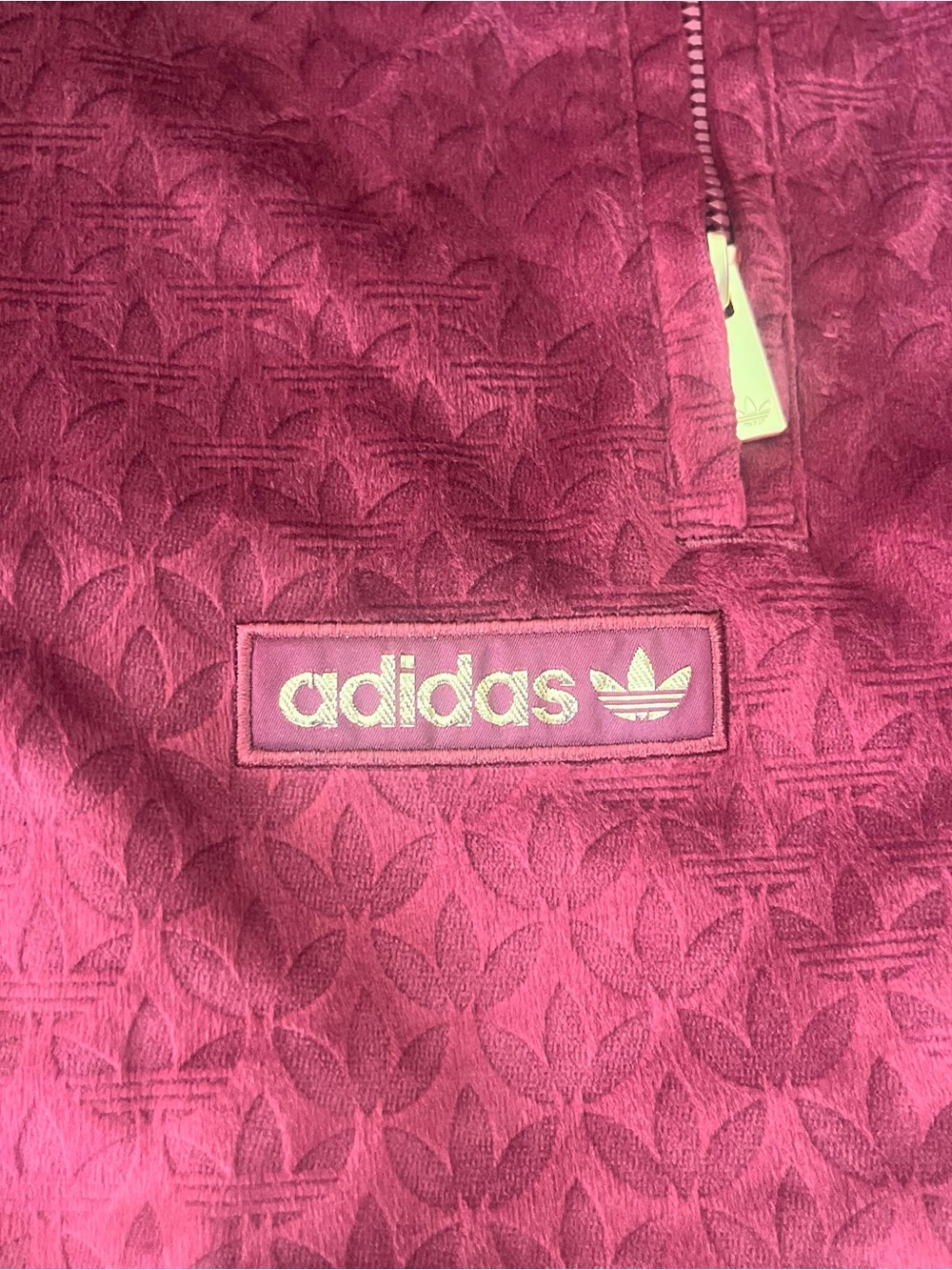 Adidas Originals Velour Track Pants Burgundy Gold IX6735 Mens L Monogram - Picture 3 of 11